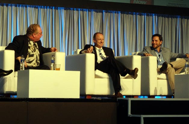 Adam Rosenberg (right) of Fortress Investment Group and Gary Brough (center) of KPMG react to a comment from Bob Sonnenblick of Sonnenblick Development during the -Capital and the New Normal- session at last week’s Caribbean Hotel Investment Conference - Operations Summit. (Photo: Jeff Higley) - 