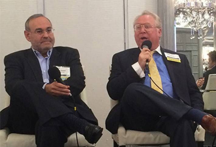 San Francisco-based developer Sonnenblick’s principal, Bob Sonnenblick (pictured here with Athens Group COO Jay Newman), launched the discussion of hotel investment and development at Bisnow’s 3rd Annual LA Hospitality Boom event last week, discussing capitalization of an $80M hotel his company is developing on USC’s medical campus.