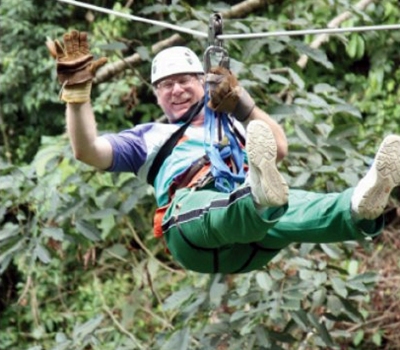  Bob Sonnenblick zip-lining through the rainforest in Costa Rica.