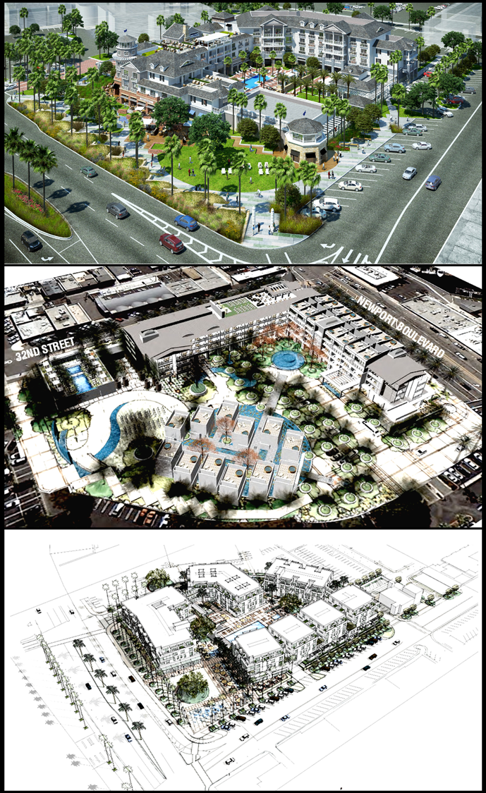  Artist renderings of the projects proposed from (top to bottom) RD Olson Development, Sonnenblick Development, The Shopoff Group.